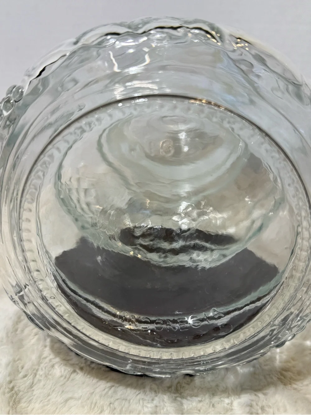 Vintage KIG INDONESIA clear glass fruit embossed cookie jar